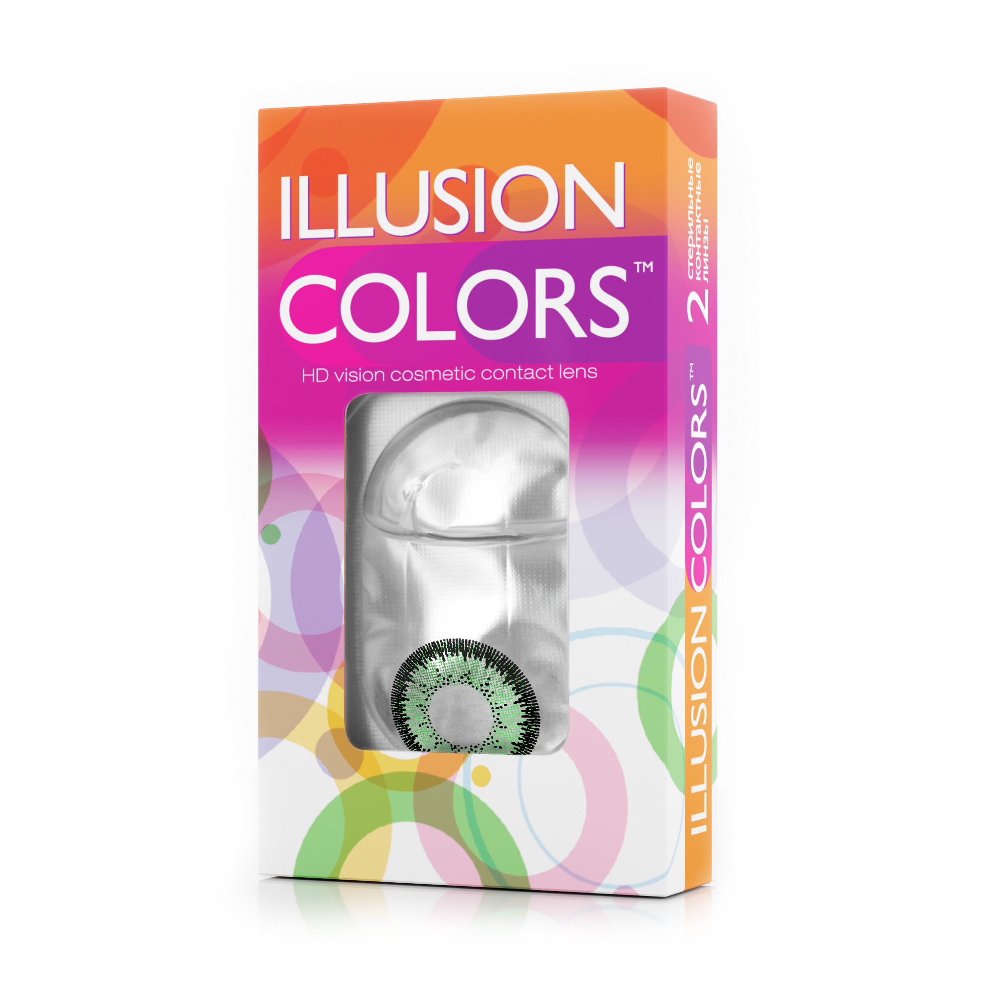 Зеленые контактные линзы ILLUSION COLORS ELEGANCE GREEN в упаковке