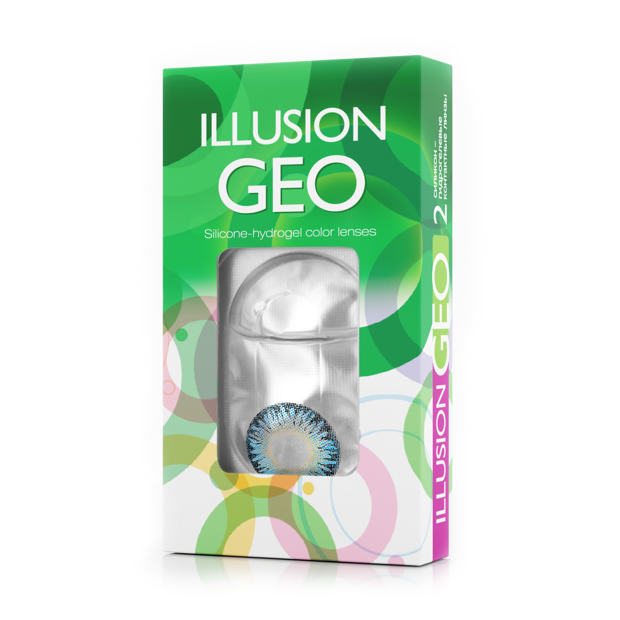 Голубые контактные линзы ILLUSION GEO MAGIC BLUE в упаковке