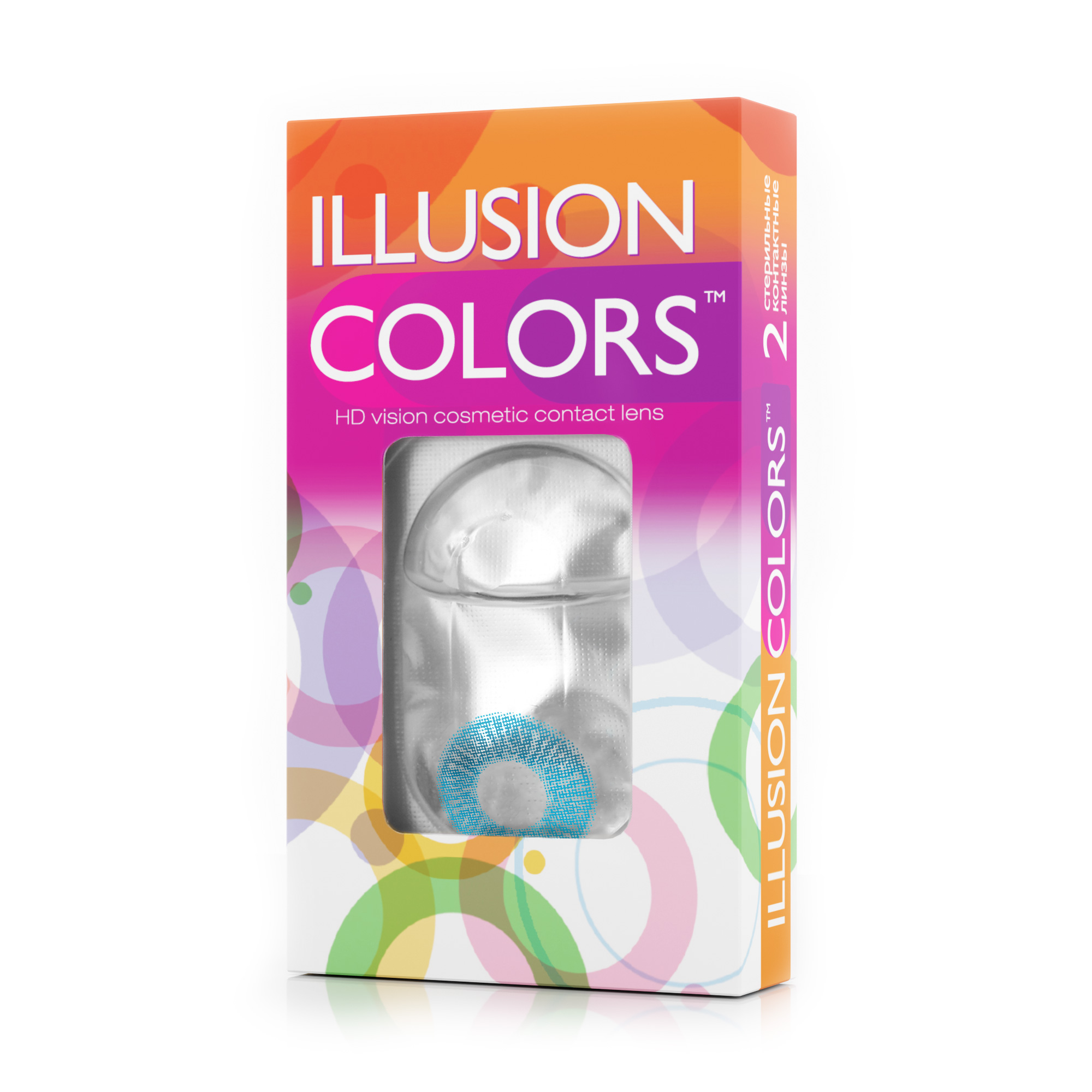 Голубые контактные линзы ILLUSION COLORS SHINE BLUE в упаковке